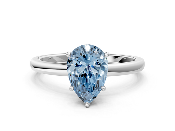Platinum Fancy Blue Pear  Solitaire Engagement Ring with Cathedral Band and Four-Prong Setting