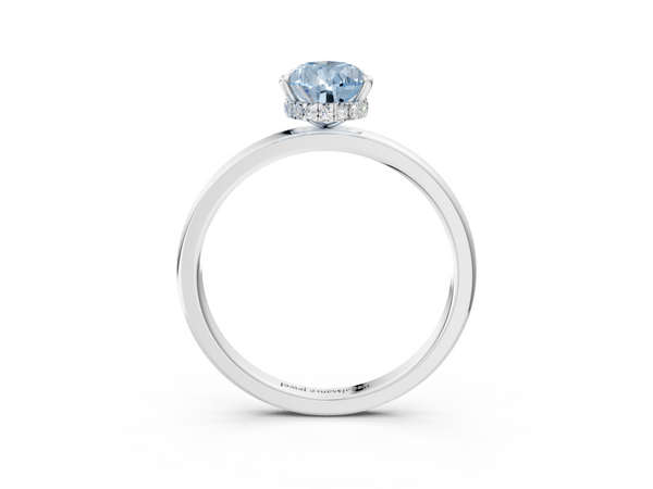 Platinum Fancy Blue Pear  Solitaire Engagement Ring with Cathedral Band and Four-Prong Setting