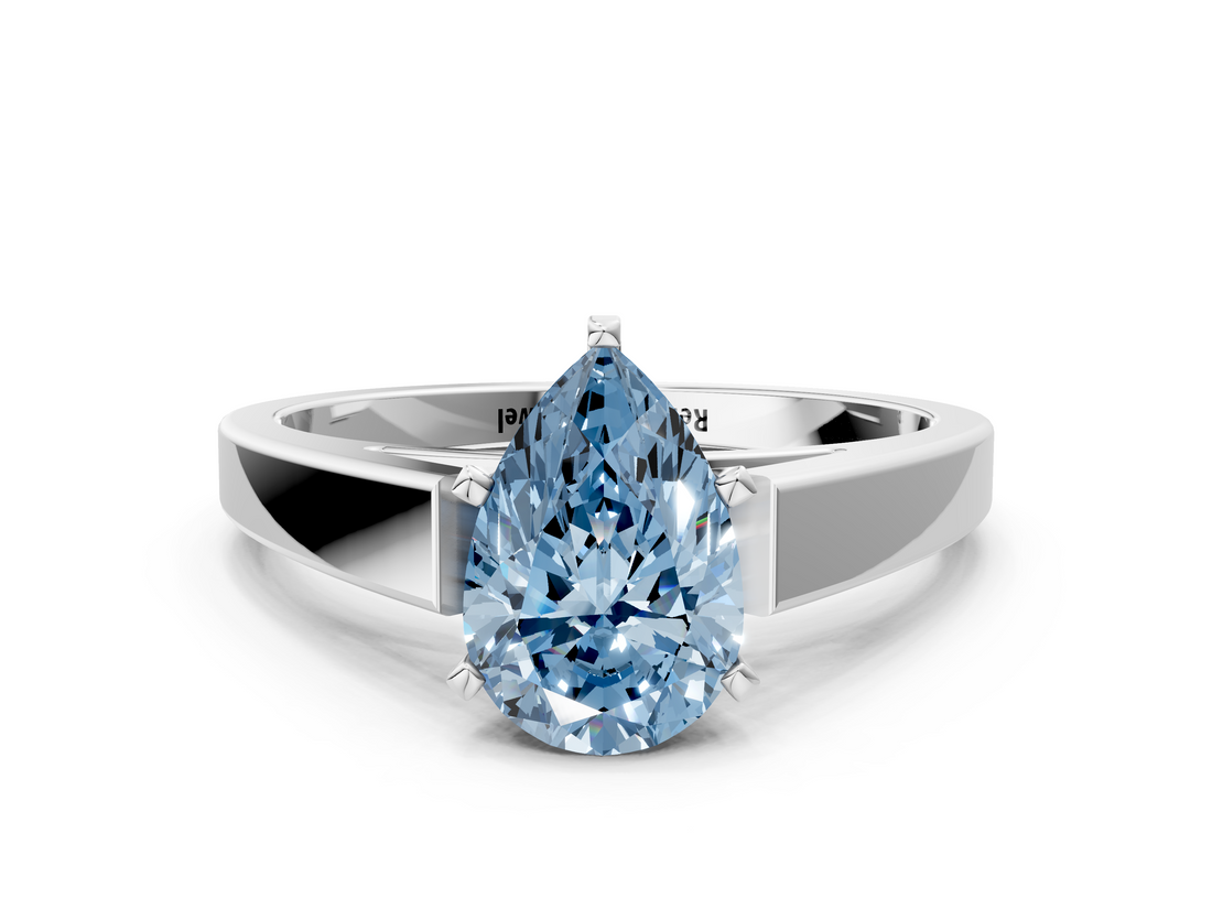 White gold Fancy Blue Pear  Solitaire Engagement Ring with Four-Prong Setting and Tapered Band_3