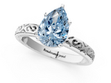 White gold Fancy Blue Pear  Solitaire Engagement Ring with Scrollwork Band and Four-Prong Setting_131