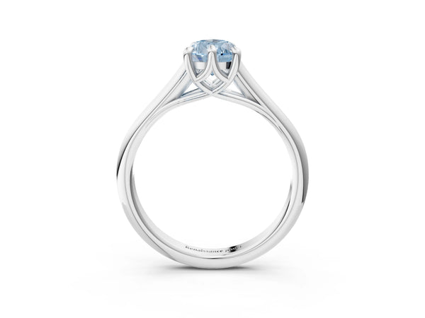 White gold Fancy Blue Pear  Solitaire Engagement Ring with Six-Prong Setting and Classic Band