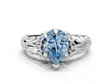 White gold Fancy Blue Pear  Solitaire Filigree Engagement Ring with Halo and Prong Setting_80