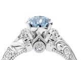 White gold Fancy Blue Pear  Solitaire Filigree Engagement Ring with Halo and Prong Setting_84