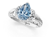 White gold Fancy Blue Pear  Solitaire Filigree Engagement Ring with Halo and Prong Setting_86