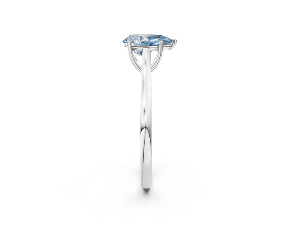White gold Fancy Blue Pear  Solitaire Heart Prong Engagement Ring with Tapered Band