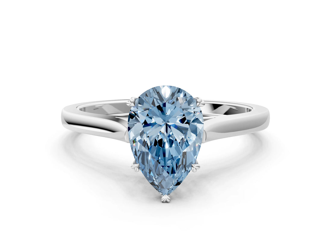White gold Fancy Blue Pear  Solitaire Heart Prong Engagement Ring with Tapered Band_55