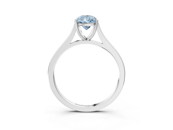 White gold Fancy Blue Pear  Solitaire Heart Prong Engagement Ring with Tapered Band