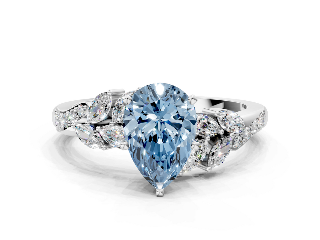 White gold Fancy Blue Pear  Solitaire Marquise Twist Band with Six-Prong Setting_76