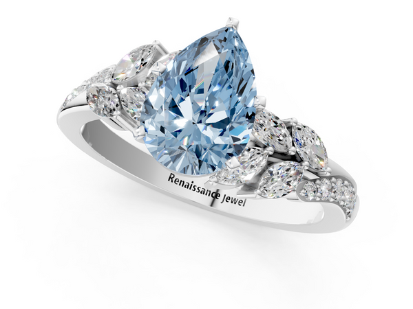 Platinum Fancy Blue Pear  Solitaire Marquise Twist Band with Six-Prong Setting