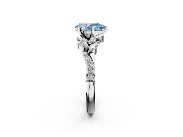 Platinum Fancy Blue Pear  Solitaire Marquise Twist Band with Six-Prong Setting