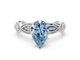 White gold Fancy Blue Pear  Solitaire Milgrain Diamond Engagement Ring with Bezel and Marquise Band_142