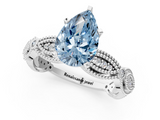 White gold Fancy Blue Pear  Solitaire Milgrain Diamond Engagement Ring with Bezel and Marquise Band_143