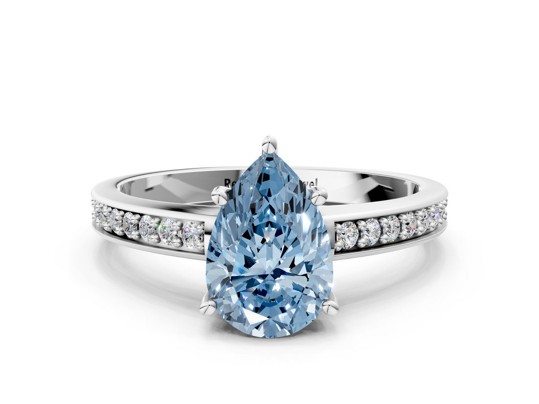 White gold Fancy Blue Pear  Solitaire Pavé Band Prong Setting Ring_20