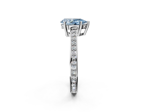 White gold Fancy Blue Pear  Solitaire Pavé Band Prong Setting Ring