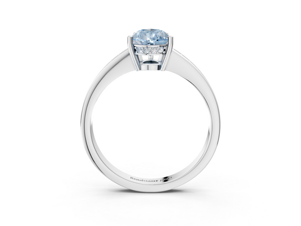 White gold Fancy Blue Pear  Solitaire Pavé Band Prong Setting Ring