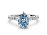White gold Fancy Blue Pear  Solitaire Pavé Band with Four-Prong Setting_168