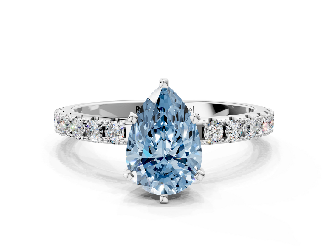 White gold Fancy Blue Pear  Solitaire Pavé Band with Four-Prong Setting_168