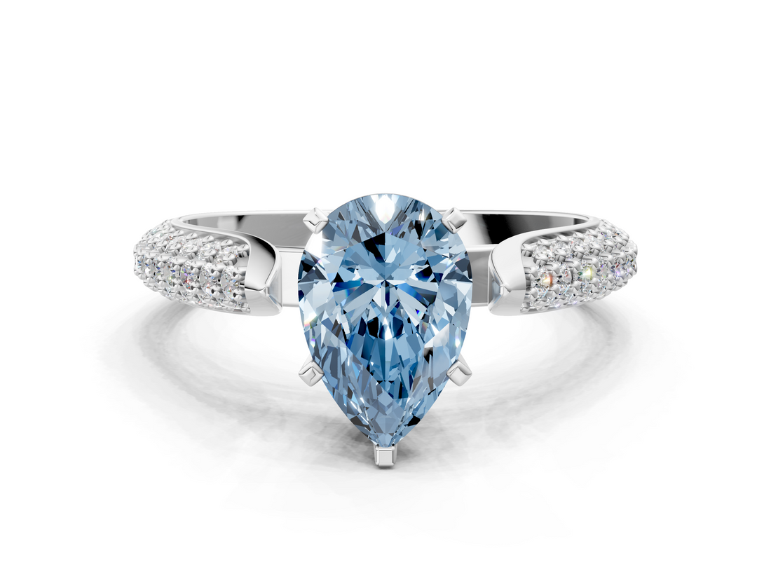 White gold Fancy Blue Pear  Solitaire Pavé Diamond Engagement Ring with Four-Prong Setting_151