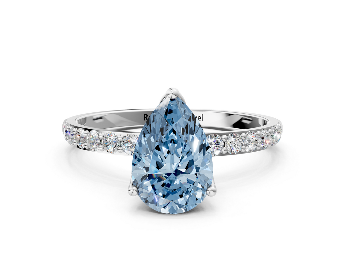 White gold Fancy Blue Pear  Solitaire Pavé Diamond Engagement Ring with Four-Prong Setting_40
