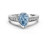 White gold Fancy Blue Pear  Solitaire Pavé Diamond Milgrain Engagement Ring with Four-Prong Setting_3