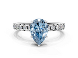 White gold Fancy Blue Pear  Solitaire Pave Diamond Engagement Ring with Four-Prong Setting_325