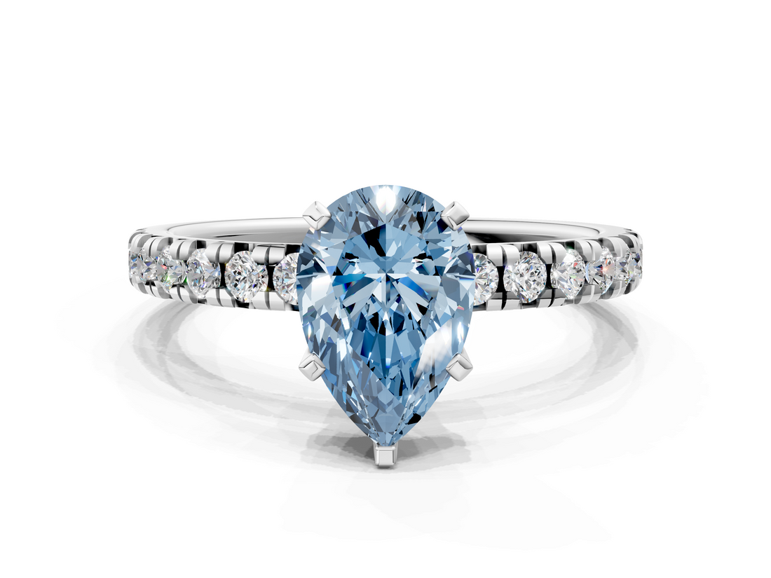 White gold Fancy Blue Pear  Solitaire Pave Diamond Engagement Ring with Four-Prong Setting_331