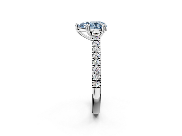 White gold Fancy Blue Pear  Solitaire Pave Diamond Engagement Ring with Prong Setting