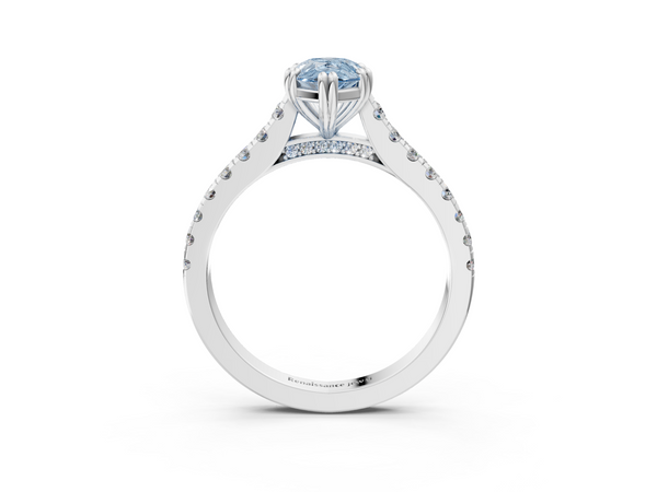 White gold Fancy Blue Pear  Solitaire Pave Diamond Engagement Ring with Prong Setting