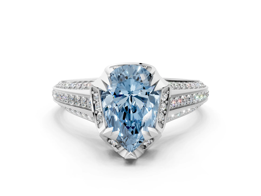 White gold Fancy Blue Pear  Solitaire Pave Split Shank Ring with Four-Prong Setting_183