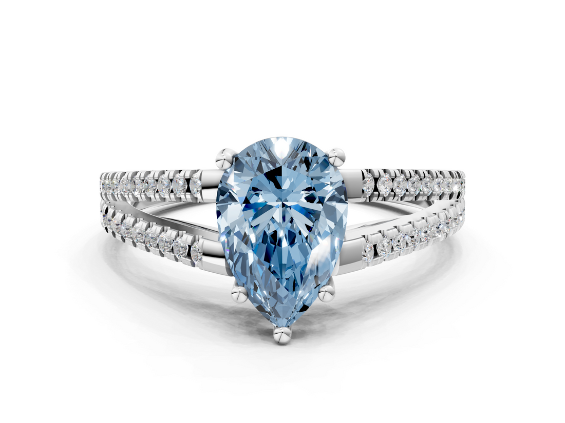 White gold Fancy Blue Pear  Solitaire Split Shank Pavé Diamond Engagement Ring_396
