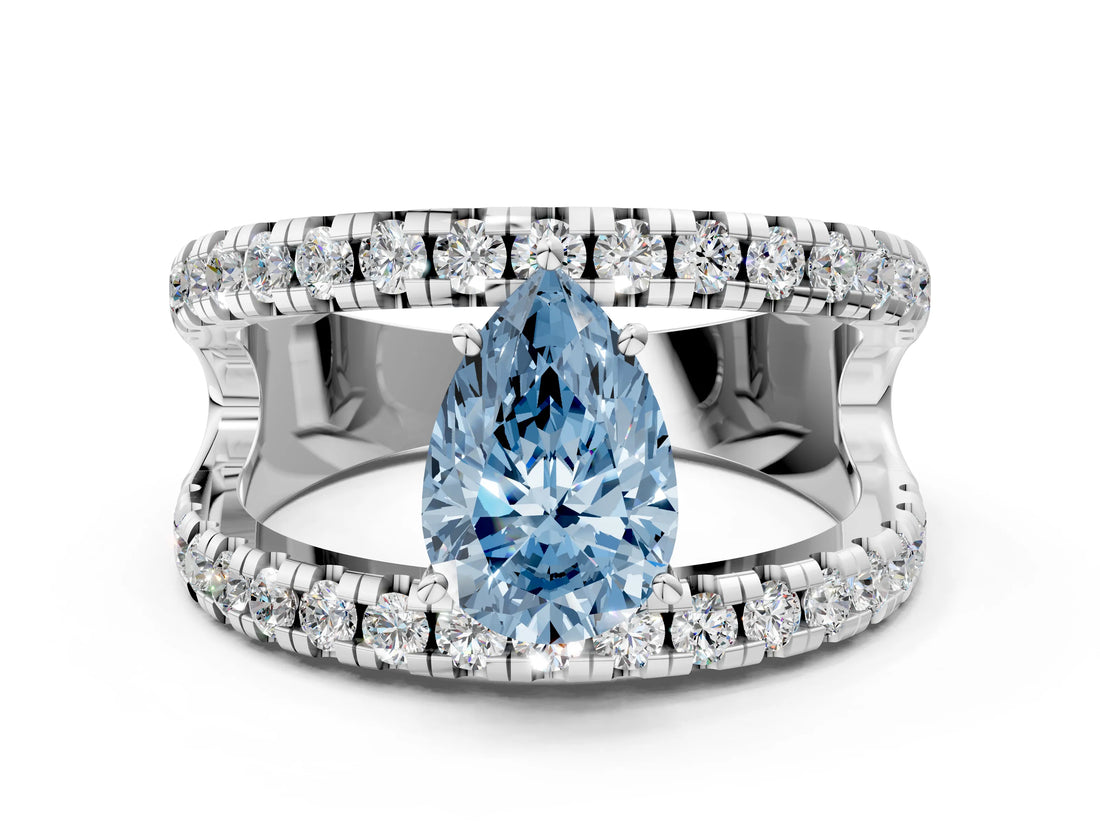 White gold Fancy Blue Pear  Solitaire Split Shank Pave Diamond Ring_49