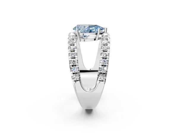 White gold Fancy Blue Pear  Solitaire Split Shank Pave Diamond Ring