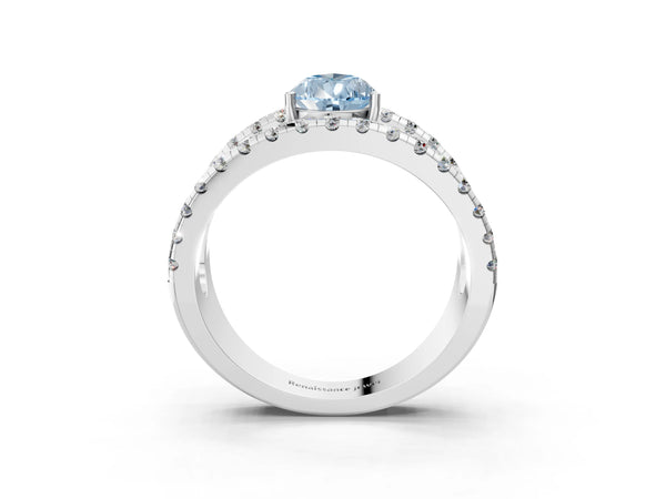 White gold Fancy Blue Pear  Solitaire Split Shank Pave Diamond Ring
