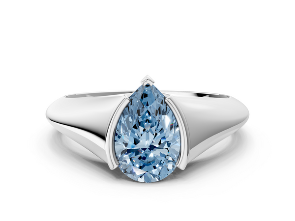 White gold Fancy Blue Pear  Solitaire Tension Set Diamond Ring