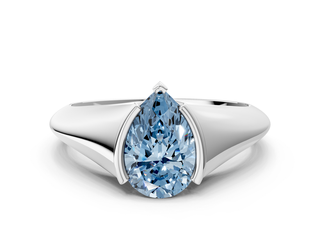 White gold Fancy Blue Pear  Solitaire Tension Set Diamond Ring_20