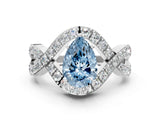 White gold Fancy Blue Pear  Solitaire Twist Band Pavé Diamond Engagement Ring_32