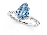 White gold Fancy Blue Pear  Solitaire Twist Band Ring with Four-Prong Setting_14