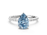 White gold Fancy Blue Pear  Solitaire Twist Band Ring with Four-Prong Setting_140