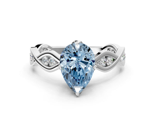 White Gold Pear-Shaped Accented Twist Engagement Ring Setting for Fancy Blue Center