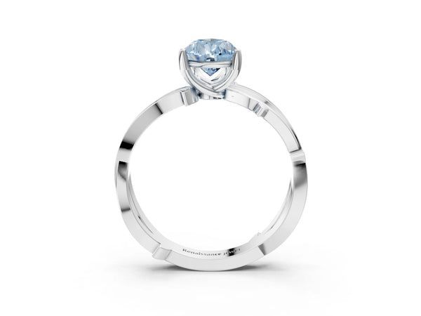 Platinum Fancy Blue Pear  Solitaire Twist Band with Pavé Accents and Four-Prong Setting
