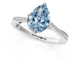 White gold Fancy Blue Pear  Solitaire Twist Band with Pavé Diamonds and Four-Prong Setting_85