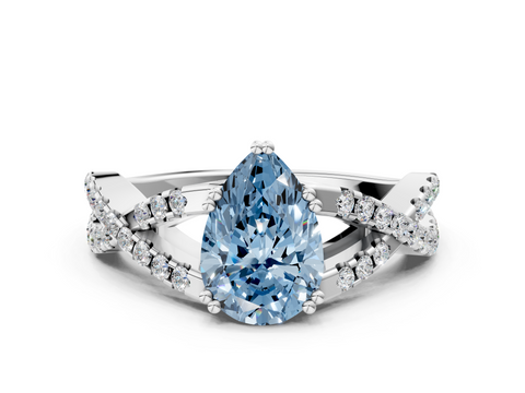 White gold Fancy Blue Pear  Solitaire Twist Band with Pavé Setting and Four-Prong Setting_31