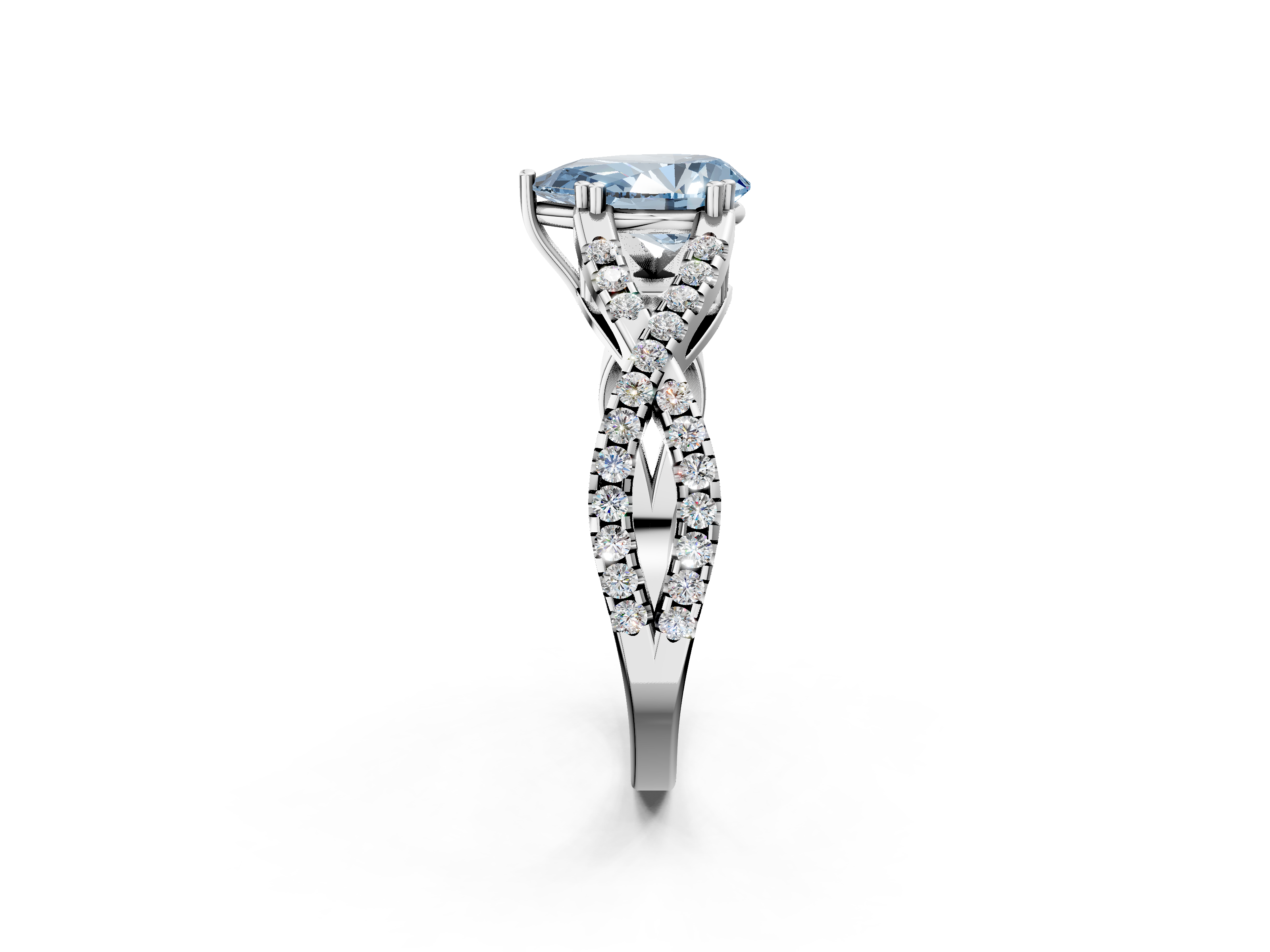 White gold Fancy Blue Pear  Solitaire Twist Band with Pavé Setting and Four-Prong Setting_33