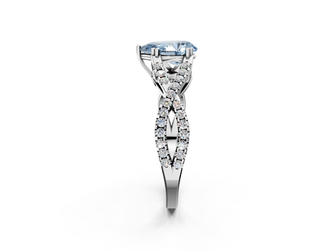 White gold Fancy Blue Pear  Solitaire Twist Band with Pavé Setting and Four-Prong Setting_33