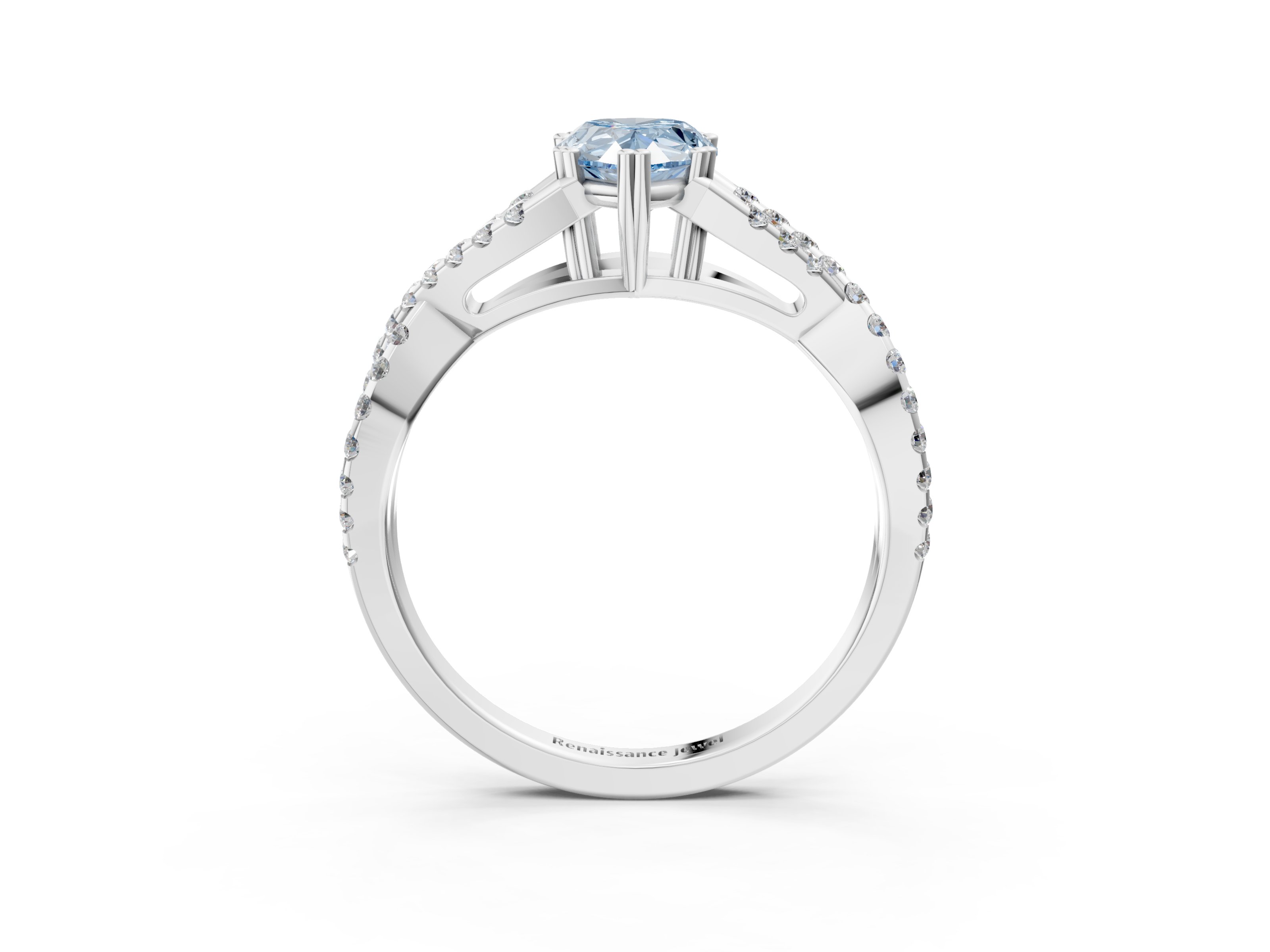 White gold Fancy Blue Pear  Solitaire Twist Band with Pavé Setting and Four-Prong Setting_34