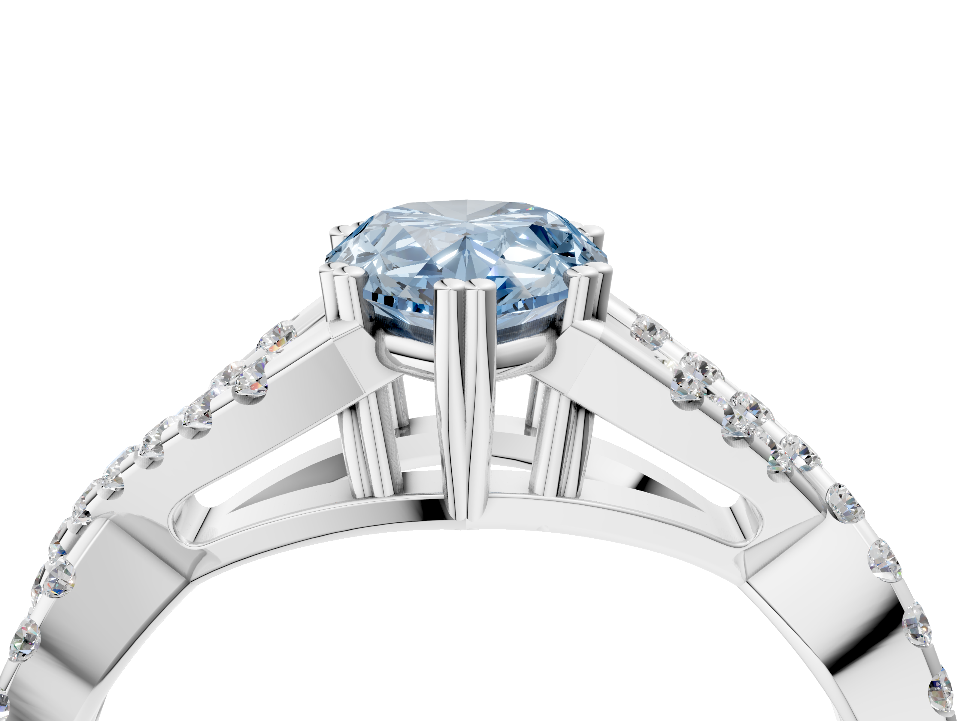 White gold Fancy Blue Pear  Solitaire Twist Band with Pavé Setting and Four-Prong Setting_35