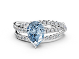 White gold Fancy Blue Pear  Solitaire Twist Band with Pavé Setting and Four-Prong Setting_93