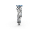 White gold Fancy Blue Pear  Solitaire Twist Band with Pavé Setting and Four-Prong Setting_95