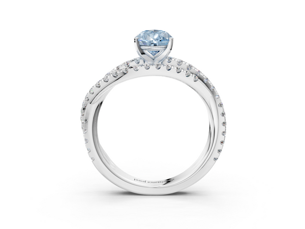 White gold Fancy Blue Pear  Solitaire Twist Band with Pavé Setting and Four-Prong Setting
