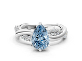 White gold Fancy Blue Pear  Solitaire Twist Band with Pave Prong Setting_71